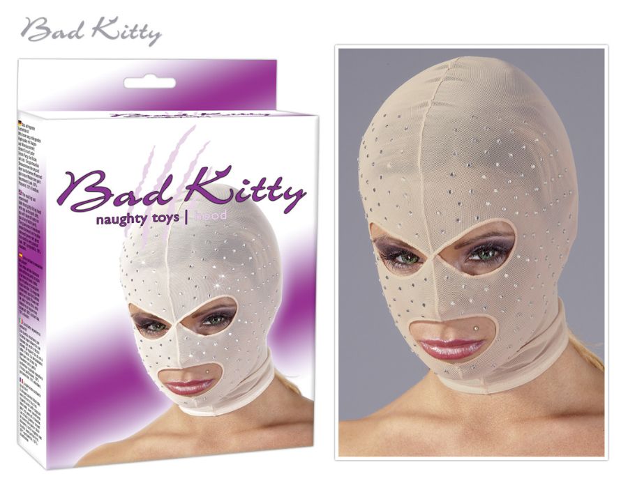Bad Kitty Head Mask Lace White With Strass