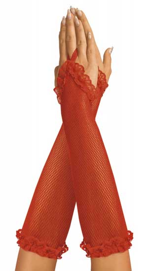 Roxana Fishnet Gloves Red 