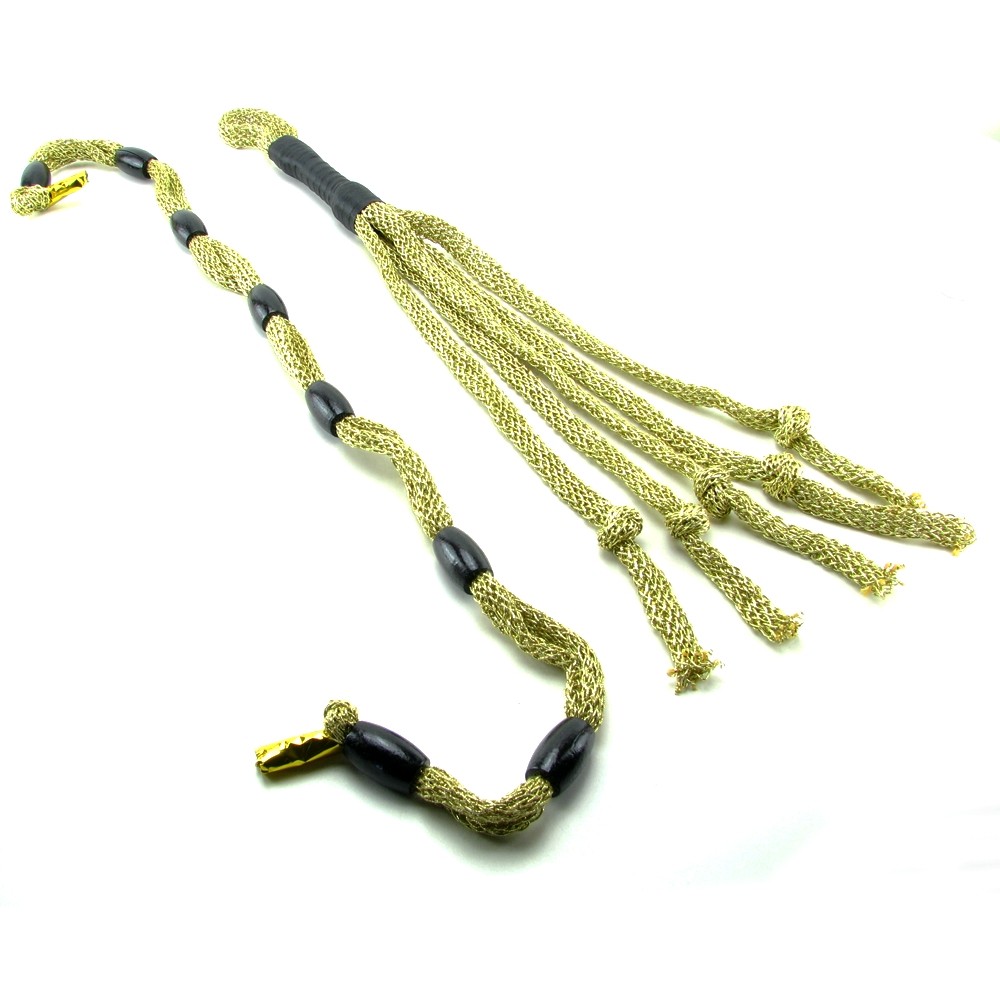 Fetish Fantasy Gold Beaded Rope And Whip
