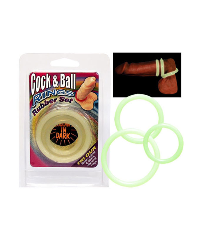 Glow Ιn The Dark Cock And Ball Rings Rubber Set 