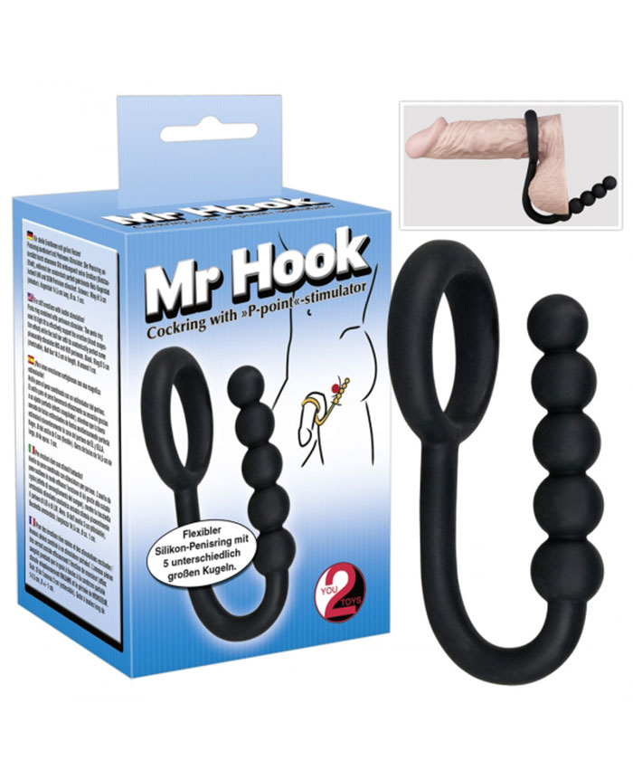 Mr.Hook Cock Ring With Balls Black Silicone