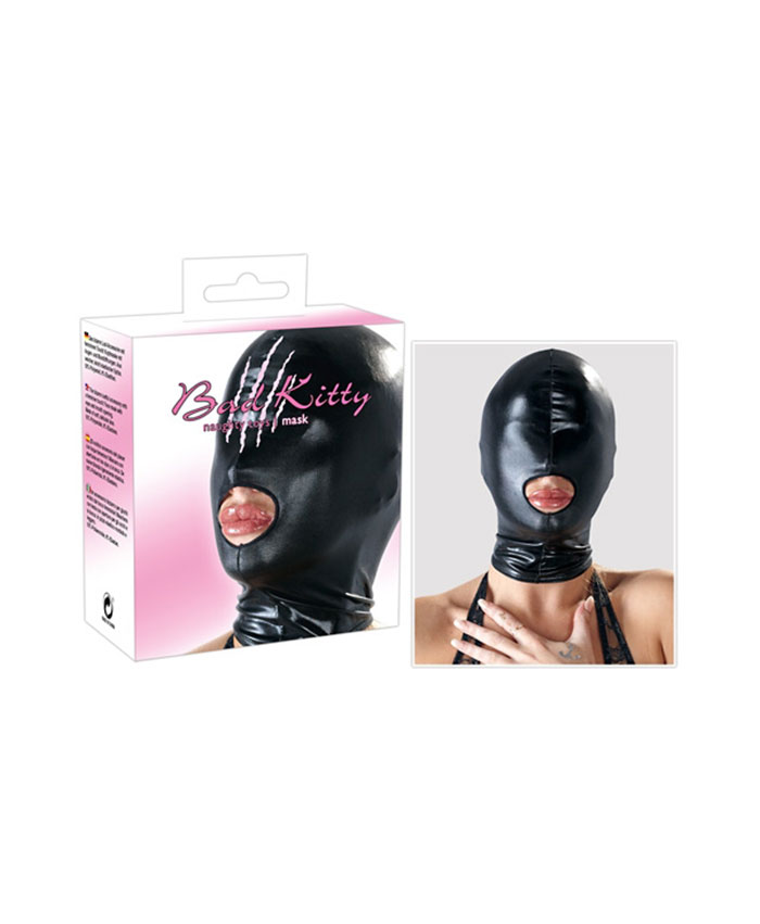 Bad Kitty Wetlook Head Mask Black With Open Mouth