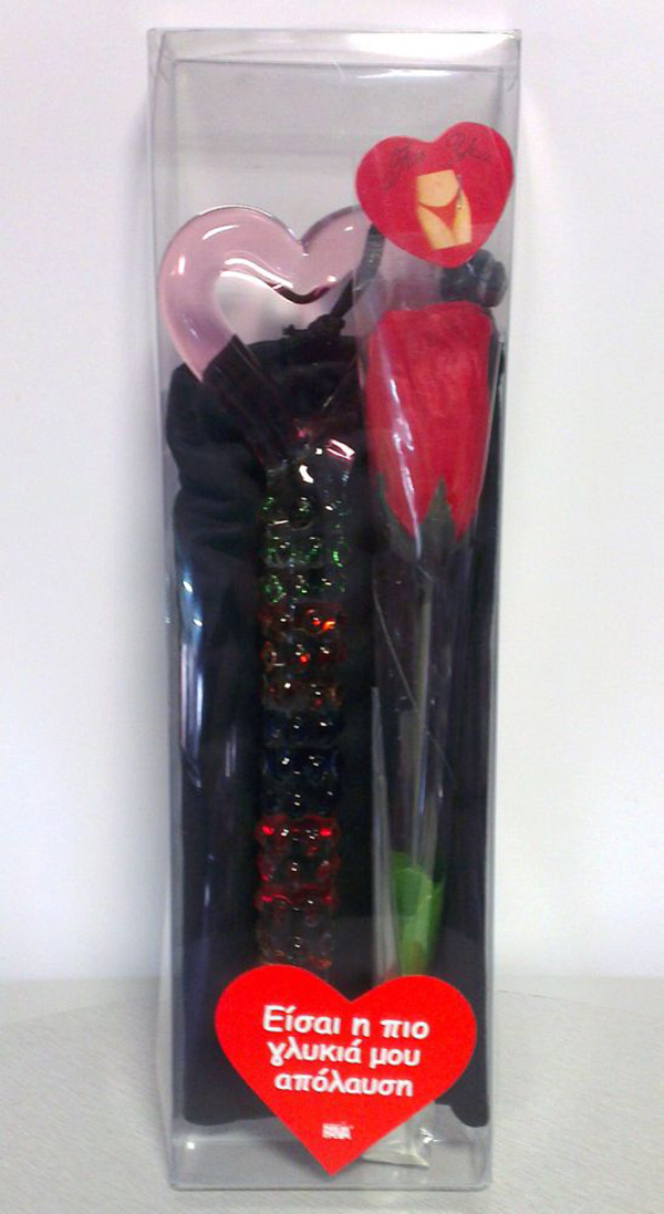 Glass Heart Dildo With Rose String