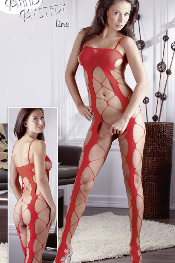 Coarse Net Catsuit Red