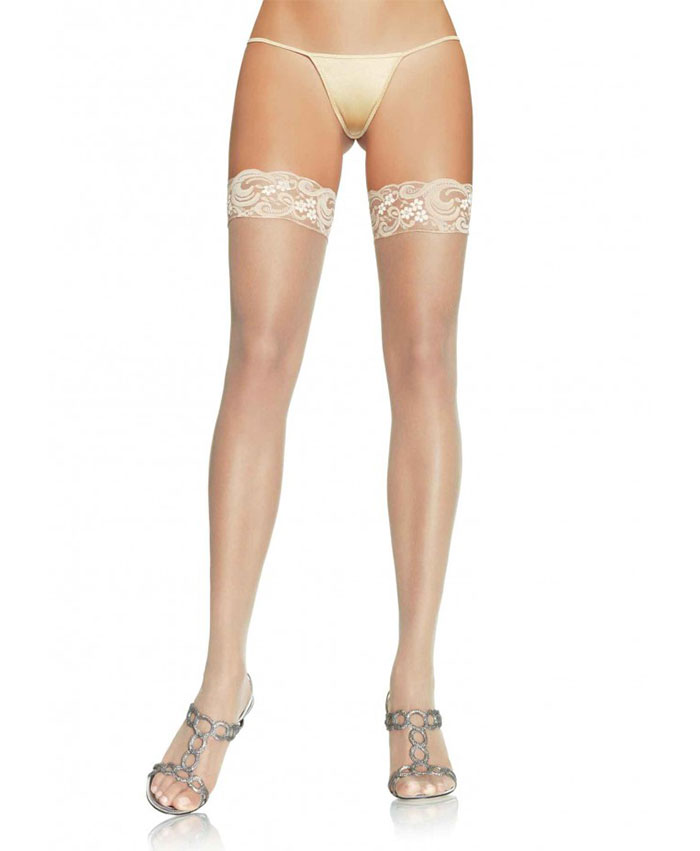 Leg Avenue Nylon sheer thigh highs with lace top Nude