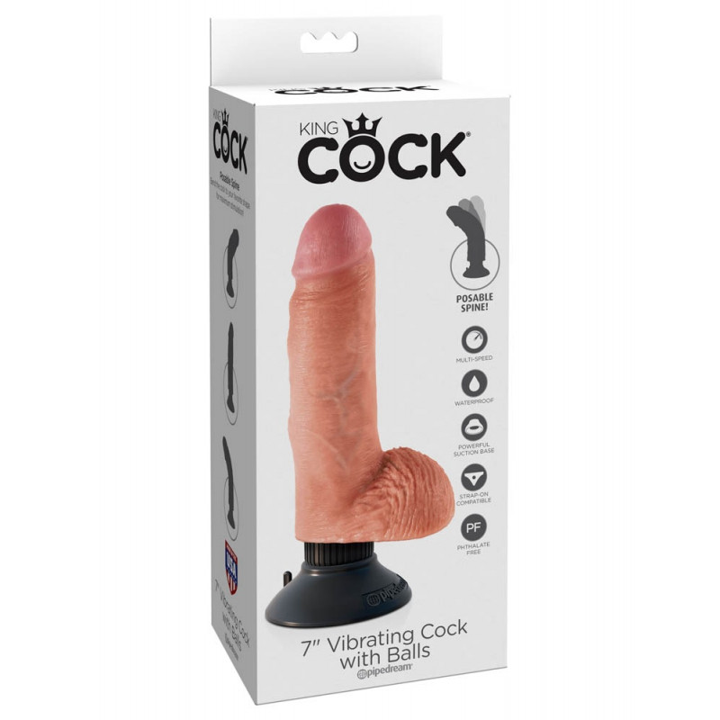King Cock 7 inch Vibrating Cock With Balls Flesh