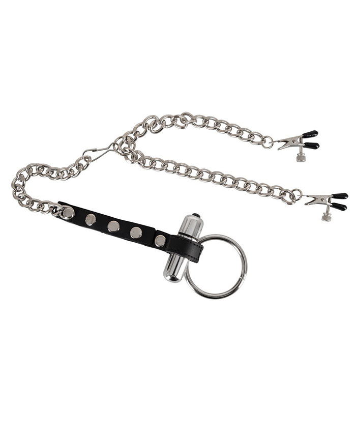 Chained Nipple Clamps With Cock Ring And Vibe